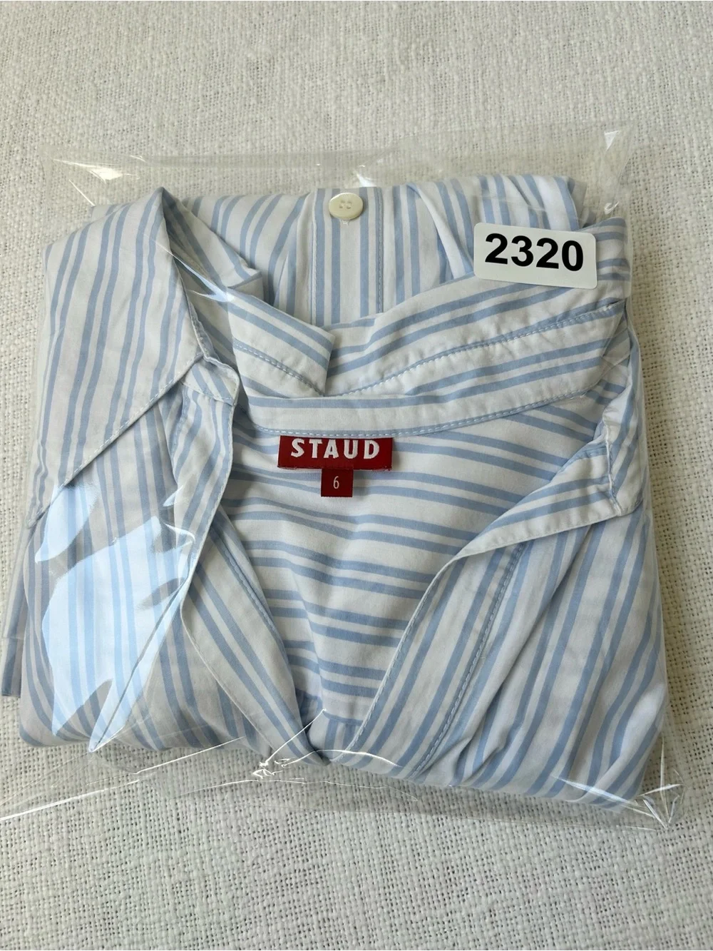 Staud Clea Twisted-Waist Midi Shirtdress Size 6 Blue White Striped Cotton zip - Picture 16 of 16
